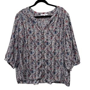 Rose & Olive 3X Floral Blouse Top 3/4 Sleeve V Neck Peasant Top Plus Size‎